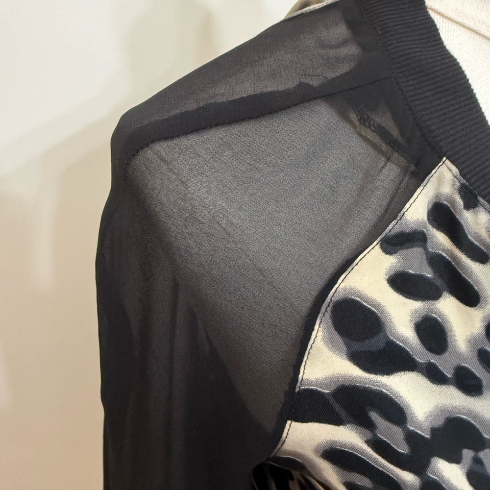 Leopard Print Sheer Sleeve Bomber Jacket Grunge Y2K - Picture 6 of 8